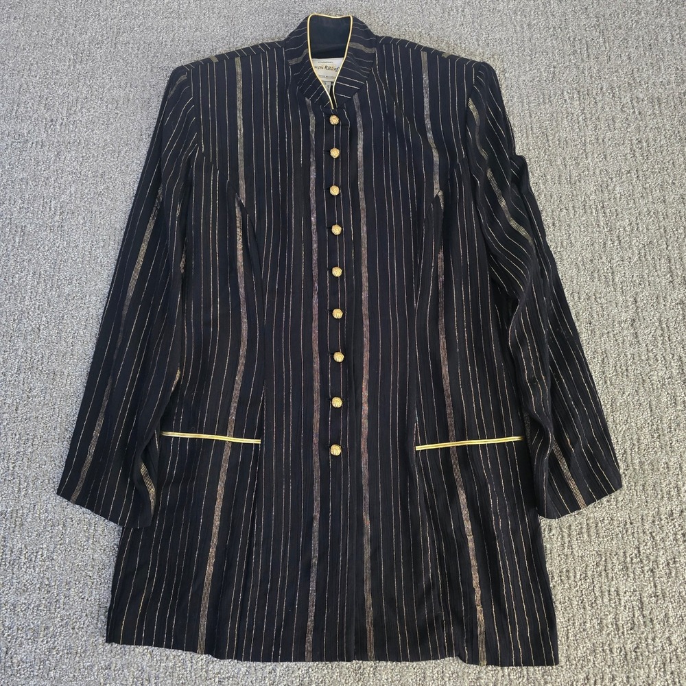 Joseph Ribkoff Jacket 12 Black Gold Metallic Stripe Longline Button Front